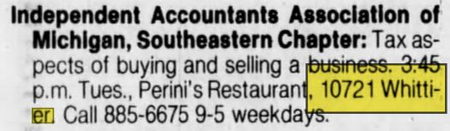 Perinis Dining Room - Oct 15 1984 Ad